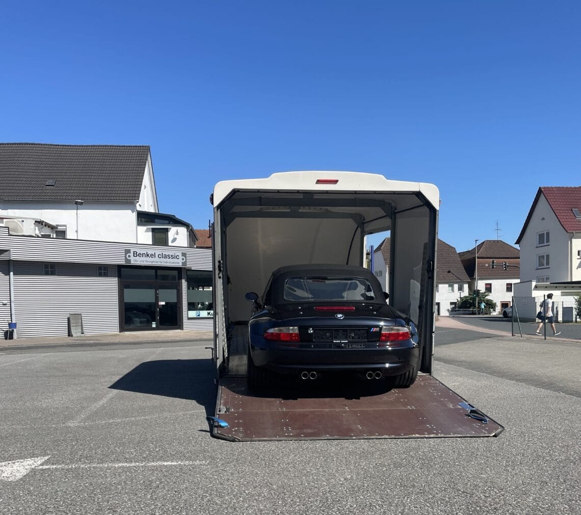 BMW Z3 M Roadster Schwarz Schwarz Evergreen per Einzeltransport von Beverungen nach Luxemburg Benkel Classic Beverungen