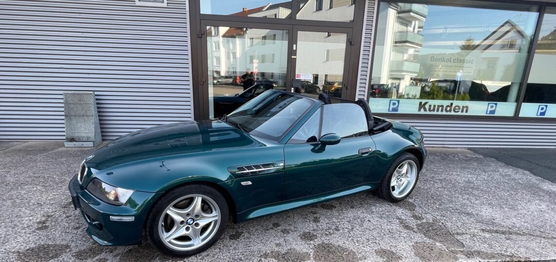 BMW Z3 M Roadster bostongrün-metallic, schwarzes Leder, schwarzes Dach, nur etwa 60 Fahrzeuge für den europäischen Markt produziert Benkel Classic