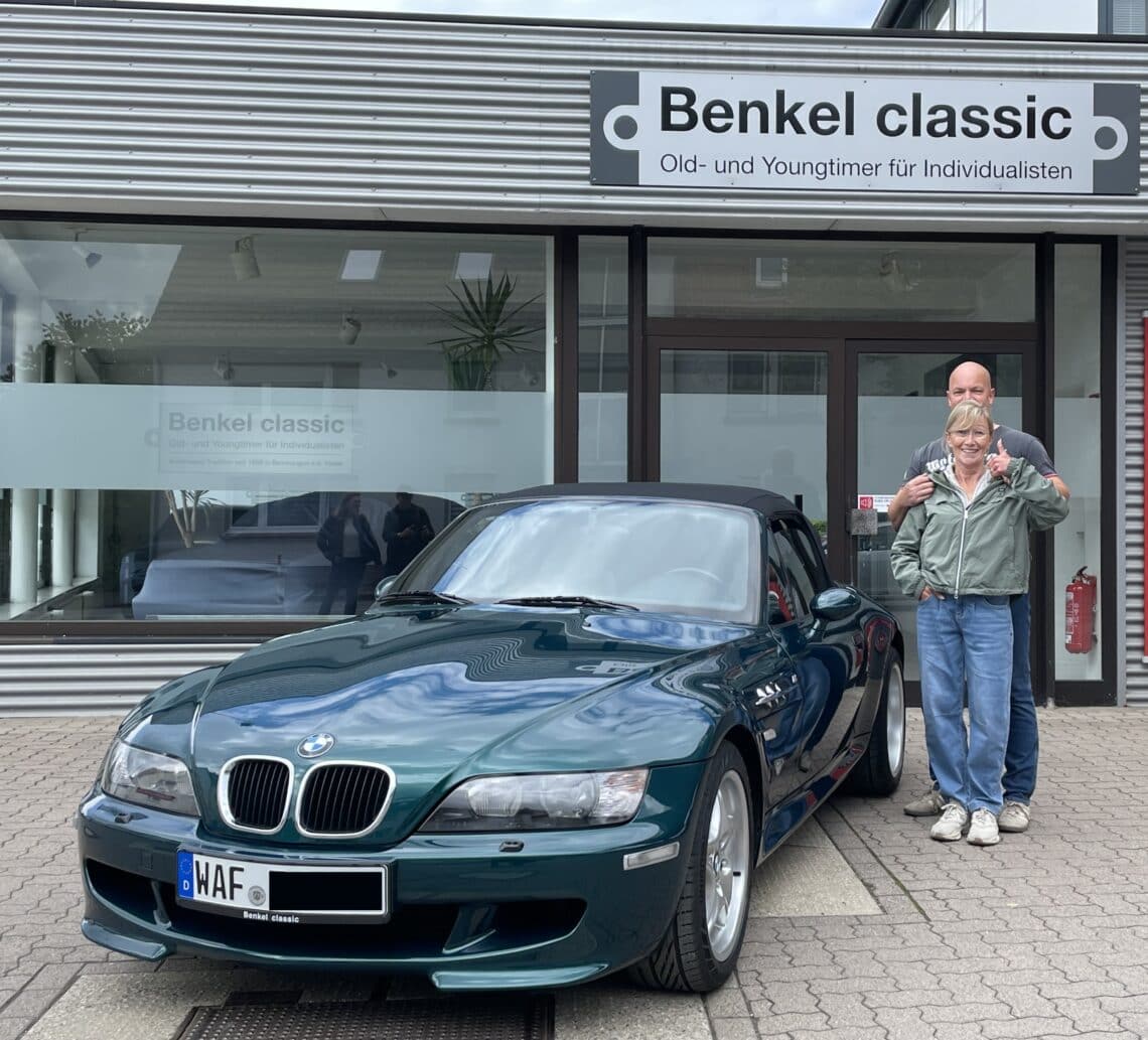 BMW Z3 M Roadster in seltener Farbkombination bostongrün Schwarz ausgliefert an unsere Kunden Tina und Ulf